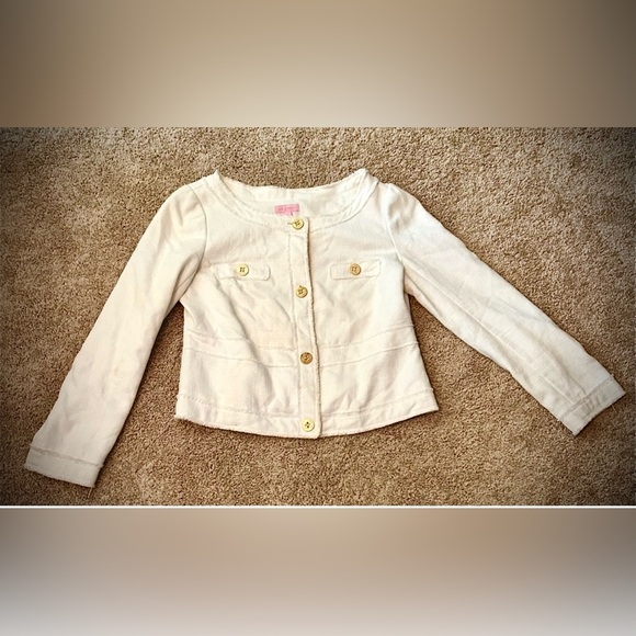 Lilly Pulitzer Cream Millie Linen Blend Jacket with Gold Buttons, Size Large - Picture 3 of 15